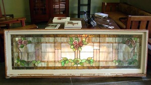 Large Vintage Arts and Crafts Stained Glass Window